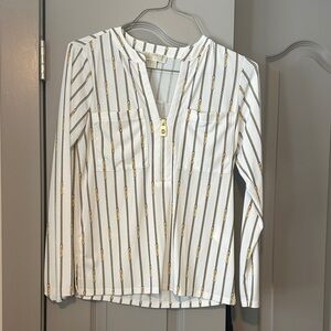 Michael Kors White Blouse with Gold Stripes